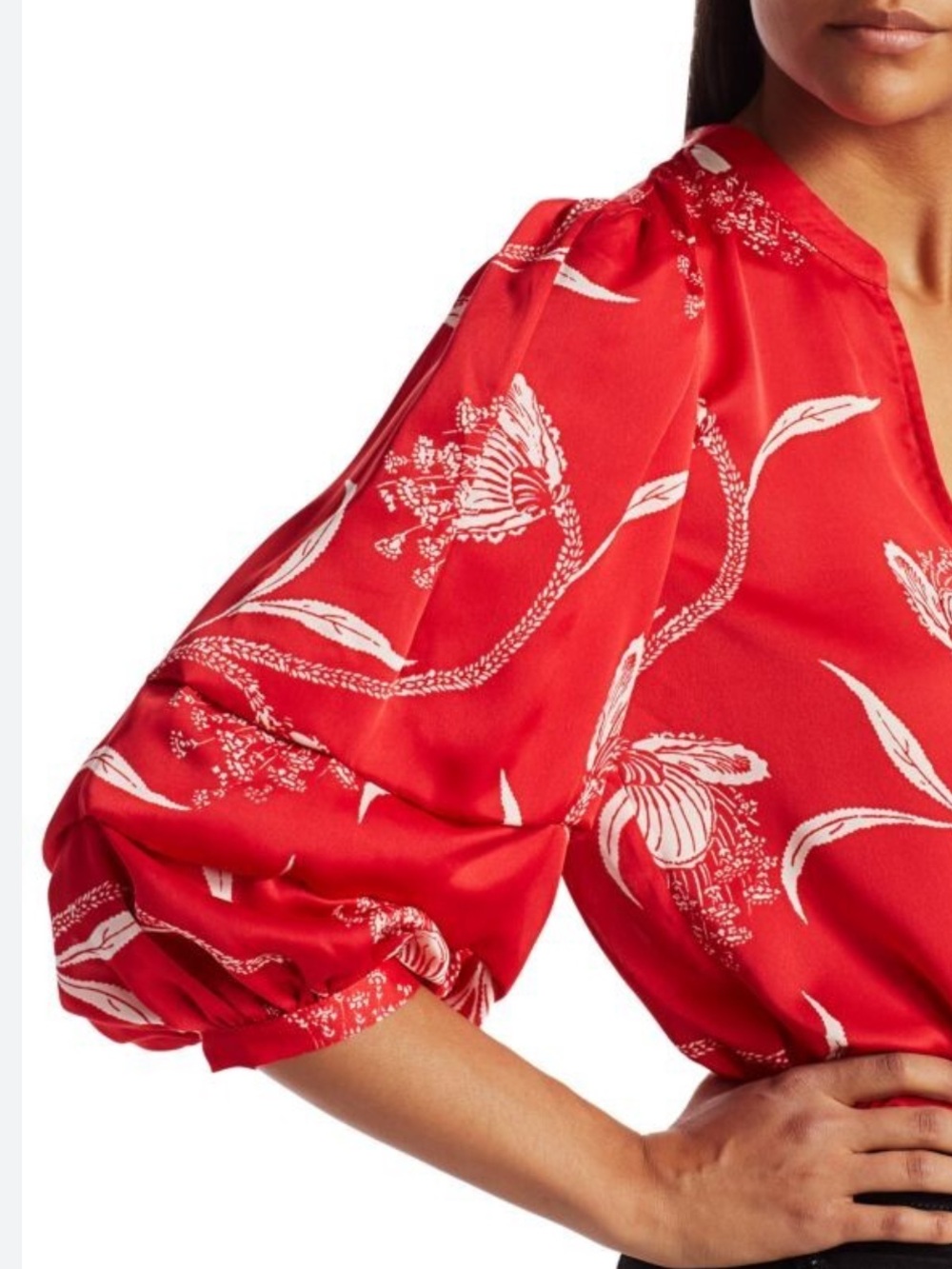 Joie Samyra Floral V-Neck Puff Sleeve Satin Blouse - Picture 5 of 10